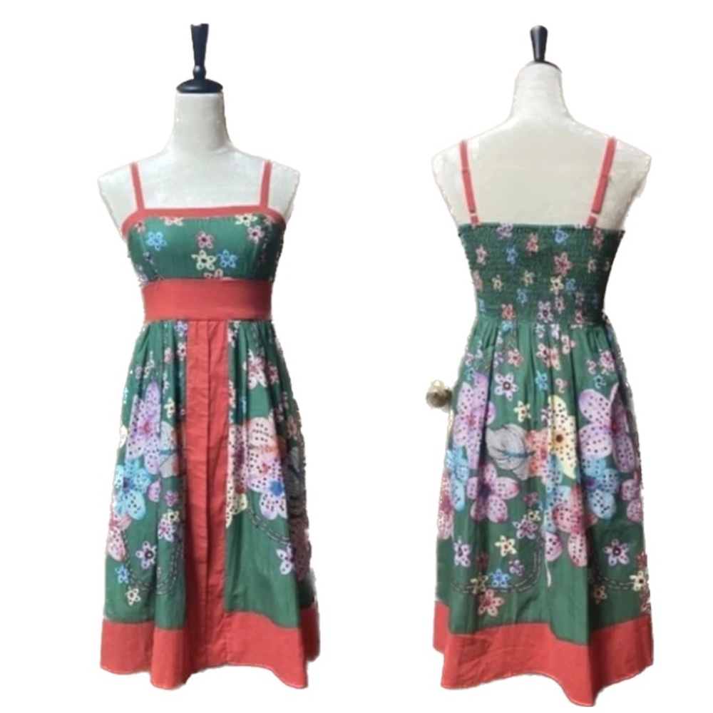 Green/Red Floral Dress - Size S